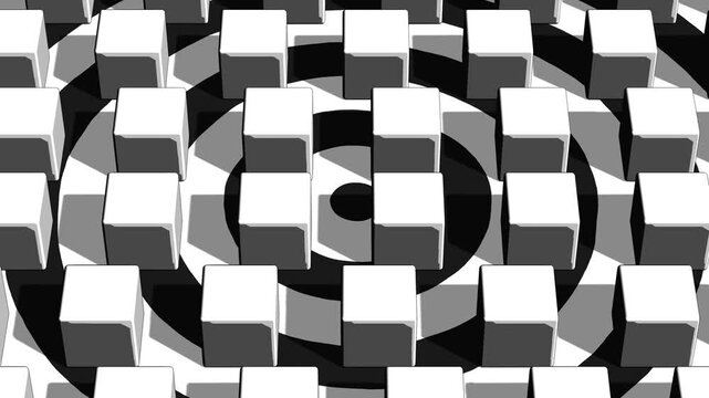 Modern Abstract 3D Background in Black and White Featuring Geometric Structures Graphic Forms and Clean Cartoon Style Rendering for Visual Communication