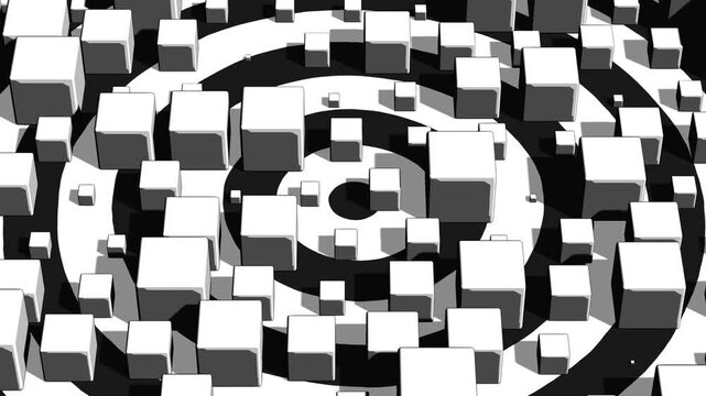 Cartoon Inspired Black and White Abstract 3D Landscape with Minimal Shapes Dynamic Composition and Layered Gradient Background for Professional Creative Projects