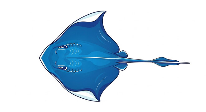 Blue Stingray Fish Swimming Underwater Ocean Marine Life.
