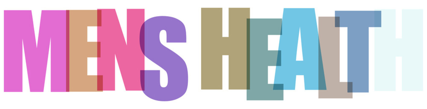 Colorful overlapping letters spelling out mens health isolated on white