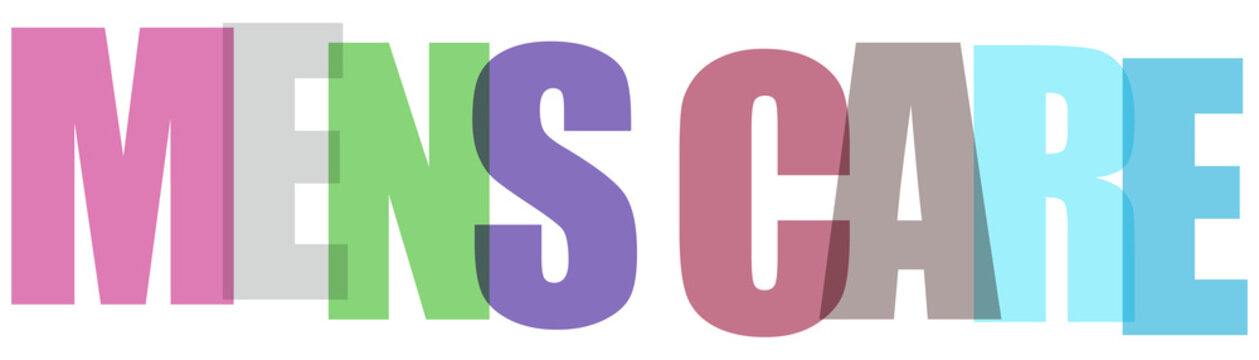 Colorful typography of mens care with overlaying letters isolated on transparent background