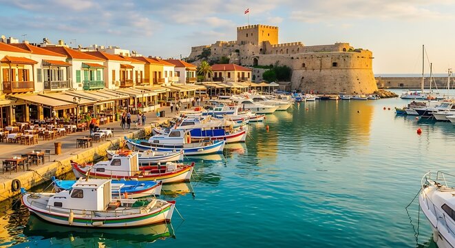 Picturesque Harbor of Rethymno, Crete - A Vibrant Waterfront Scene.