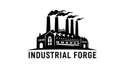Fototapeta premium Industrial forge building logo with smoke stacks and text