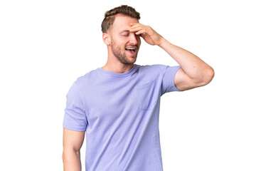 Fototapeta premium Young handsome caucasian man over isolated chroma key background smiling a lot