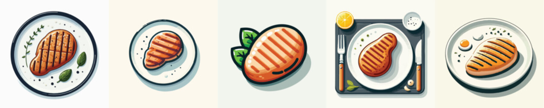Grilled Chicken Steak Dish Vector Illustration