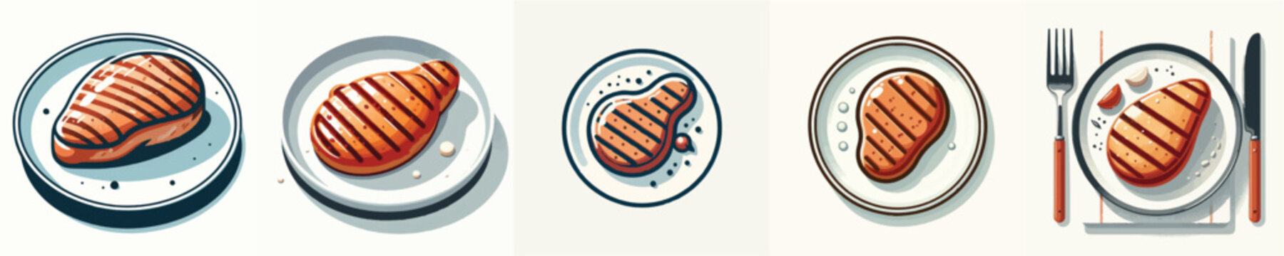 Grilled Chicken Steak Dish Vector Illustration
