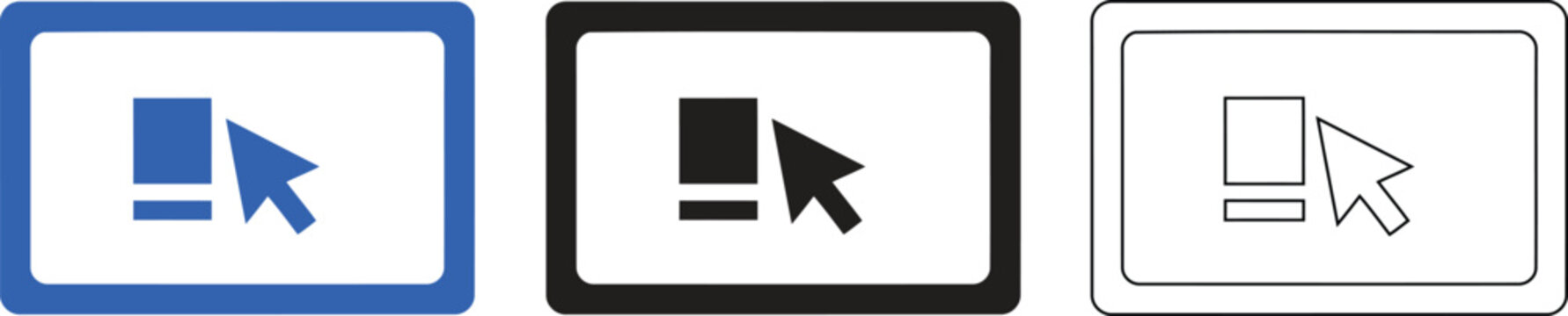 Computer icons blue black and white cursor and screen silhouette