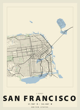 San Francisco USA Minimal City Map Poster Vintage Retro Travel Print