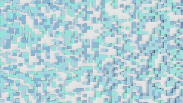 Abstract 3D Landscape of Cyan Cubes Undulating in Continuous Wave Motion on Clean White Background Modern Geometric Animation for Advertising Marketing and Visual Communication Concepts