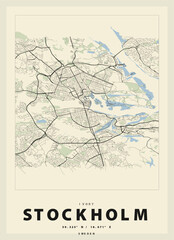 Fototapeta premium Stockholm Sweden Minimal City Map Poster Vintage Retro Travel Print