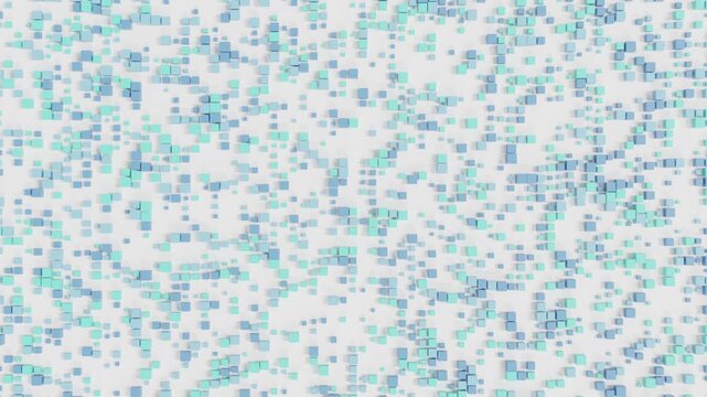Abstract 3D Surface of Blue Cubes Moving in Smooth Wave Patterns Across White Background Futuristic Geometric Motion Design for Technology Branding Digital Visualization and Creative Media Projects