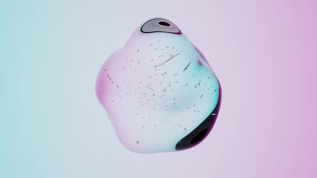 Vibrant Neon Gradient Backdrop with Transparent Liquid Blob Floating Bubbles and Smooth Organic Motion Abstract 3D Creative Visual Composition