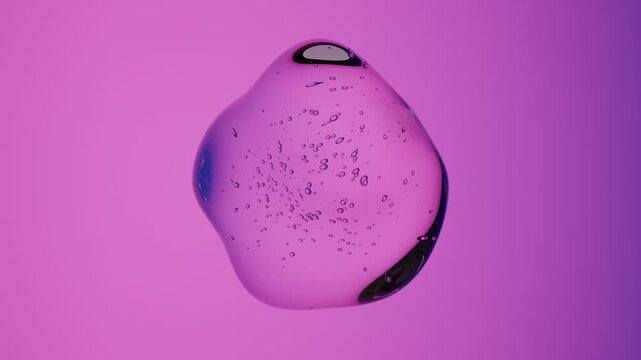 Dynamic Abstract Fluid Simulation Featuring Transparent Drop Air Bubbles and Electric Neon Gradient Background for Futuristic Digital Design