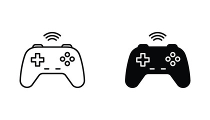 Wireless game controller or joystick icon set for gaming technology and entertainment industry design elements © Nova