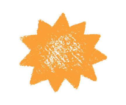 Crayon irregular star shape icon. Abstract chalk starburst symbol. Hand drawn burst sticker. Graphic design collage element. Spiky cartoon figure. Vector illustration isolated on white background.