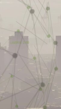 Vertical video: Network overlay growing shifting over skyline after USERS 2