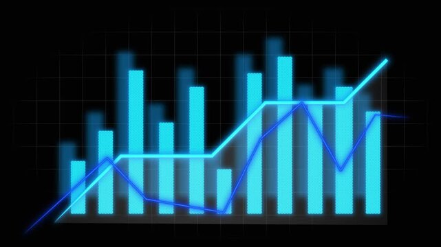 Dynamic blue line graph intersecting bar chart on grid. Dynamic blue line graph data. Professional dynamic blue line graph for statistical analysis and market trend visuals art.