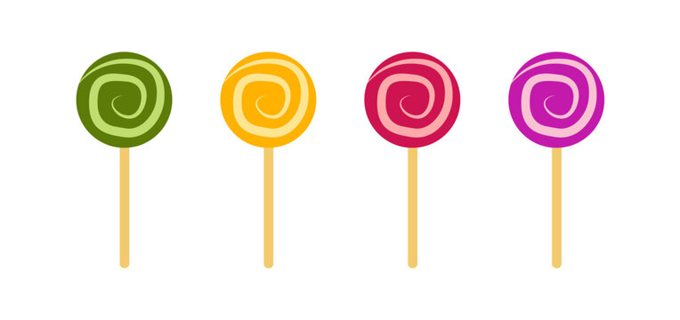 Vector set of isolated colorful lollipops on transparent background - Hand drawn sweet sugar candy illustration