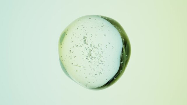 Futuristic Glass Like Fluid Drop with Encapsulated Air Bubbles and Saturated Neon Gradient Colors Abstract 3D Design Background for Marketing Visuals