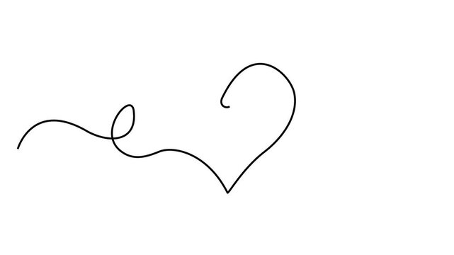continuous one line drawing of heart shape drawing romantic love line art motion graphic video on white background