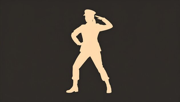 Silhouette of a person in uniform, saluting with one hand and posing with the other, against a dark background
