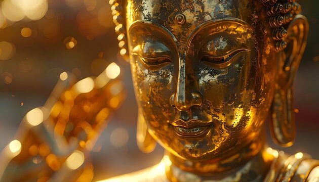 Golden Buddha Statue Close-up Portrait.
