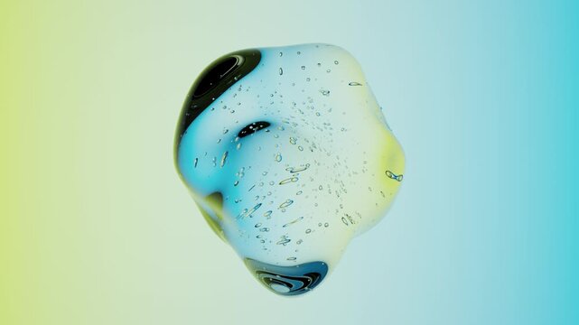 Abstract Transparent Droplet Animation with Floating Bubbles and Intense Neon Gradient Surface Futuristic 3D Visual for Commercial Creative Content