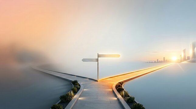 Splitting Pathways into Two Directions in a CGI Landscape at Sunset
