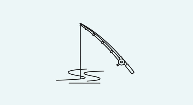 Fishing Rod Bent Over Water Surface, Fishing Concept, Outdoor Activity, Recreation