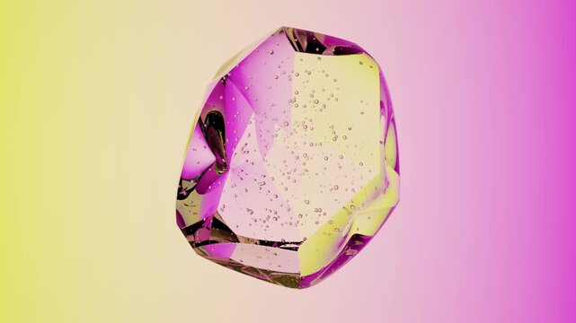 Floating Transparent Liquid Object with Dynamic Air Bubbles and High Contrast Neon Gradient Colors Abstract 3D Background for Digital Creative Production