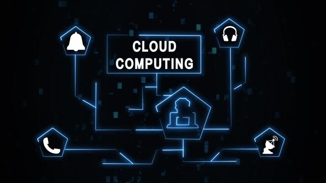 Cloud computing concept with icons and lines on dark. Cloud computing technology. Professional cloud computing concept for digital storage and information network visuals art.