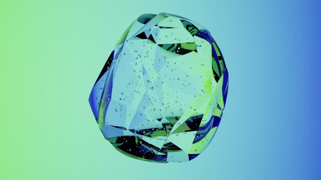 Surreal Abstract Liquid Drop with Glass Like Transparency Internal Bubble Structure and Vibrant Neon Gradient Background Futuristic 3D Motion Design