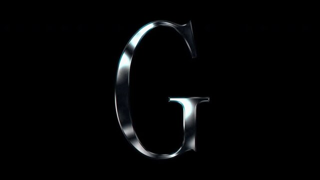 Silver metallic Capital letter "G". Alpha channel. Serif font. Seamless loop video.