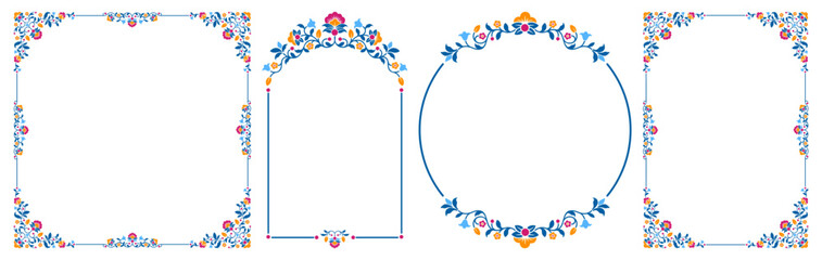 Collection of luxury frames with floral motifs and swirls. Circle, square, arch shape. Good for labels, greeting cards, wedding invitations, restaurant menu, certificates design. Vector illustration © Pagina