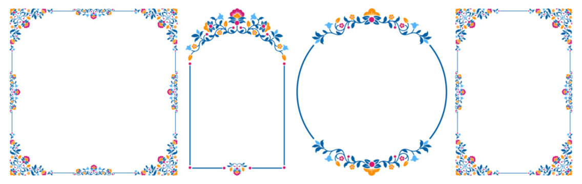 Collection of luxury frames with floral motifs and swirls. Circle, square, arch shape. Good for labels, greeting cards, wedding invitations, restaurant menu, certificates design. Vector illustration