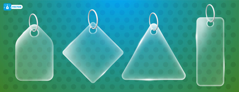 Labels with transparency and glassmorphism effect. Sale event, great offer notification icon. Glassy transparent price tag set. Online shopping with savings concept. Vector illustration
