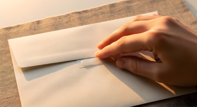 A person's hand delicately opens a pristine white envelope, revealing the anticipation of a hidden message or important document within.