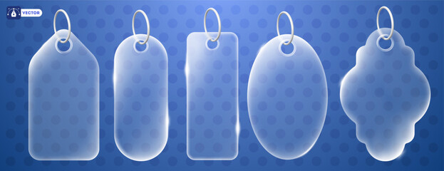 Fototapeta na wymiar Labels with transparency and glassmorphism effect. Sale event, great offer notification icon. Glassy transparent price tag set. Online shopping with savings concept. Vector illustration