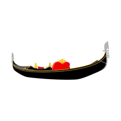 Vector illustration of a traditional black gondola with red seating on white background © Fauzi_Studio