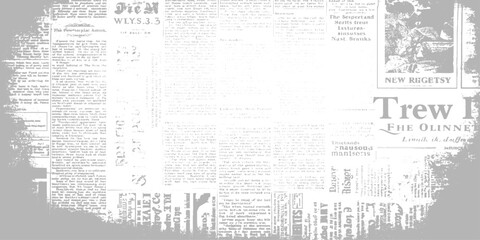 Fototapeta premium Retro dark news print style background with vintage newspaper paper texture faded text ink smudges dusty screen overlay and blank space