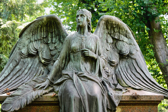sch&ouml;ner sehr gro&szlig;er Engel mit ausgebreiteten Fl&uuml;geln
auf einem Friedhof in K&ouml;ln