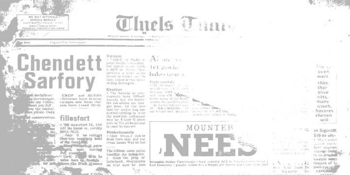 Old vintage newspaper background with dark ink smudges faded print distressed grunge texture dusty overlay and blank white space for text