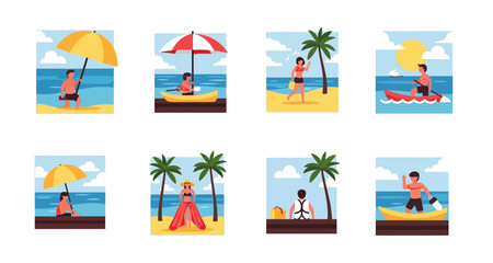 Fototapeta premium beach scenes with people enjoying summer activities on transparent background