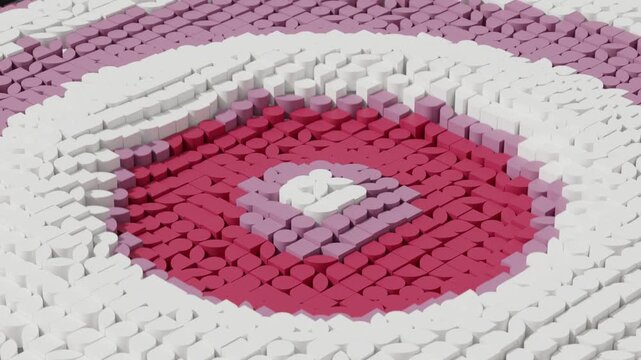 Abstract 3D Surface Made of Diverse Geometric Forms Moving in Expanding Concentric Waves with Height Based Color Transformation Dynamic Topographic Motion Background for Futuristic Design and Creative