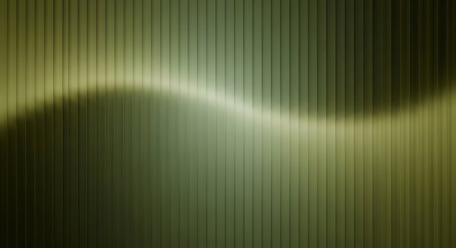 Abstract green and gold wavy light flowing across a textured vertical ribbed surface, dynamic modern background for design projects and visual concepts.