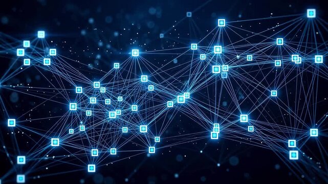 Abstract network of glowing nodes and connections ideal for tech startups and software promos