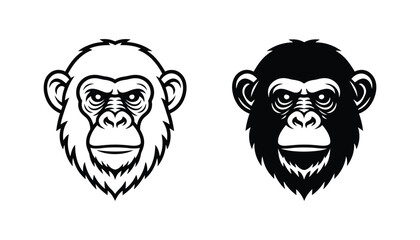 Detailed chimpanzee monkey face head vector illustration with neutral expression for wildlife themes © Mark