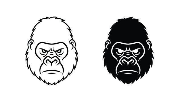 Powerful gorilla ape head vector illustration featuring an aggressive and strong expression for branding