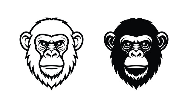 Detailed chimpanzee monkey face head vector illustration with neutral expression for wildlife themes