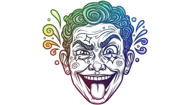 Crazy Clown Face with Rainbow Swirls and Stars - Psychedelic Art